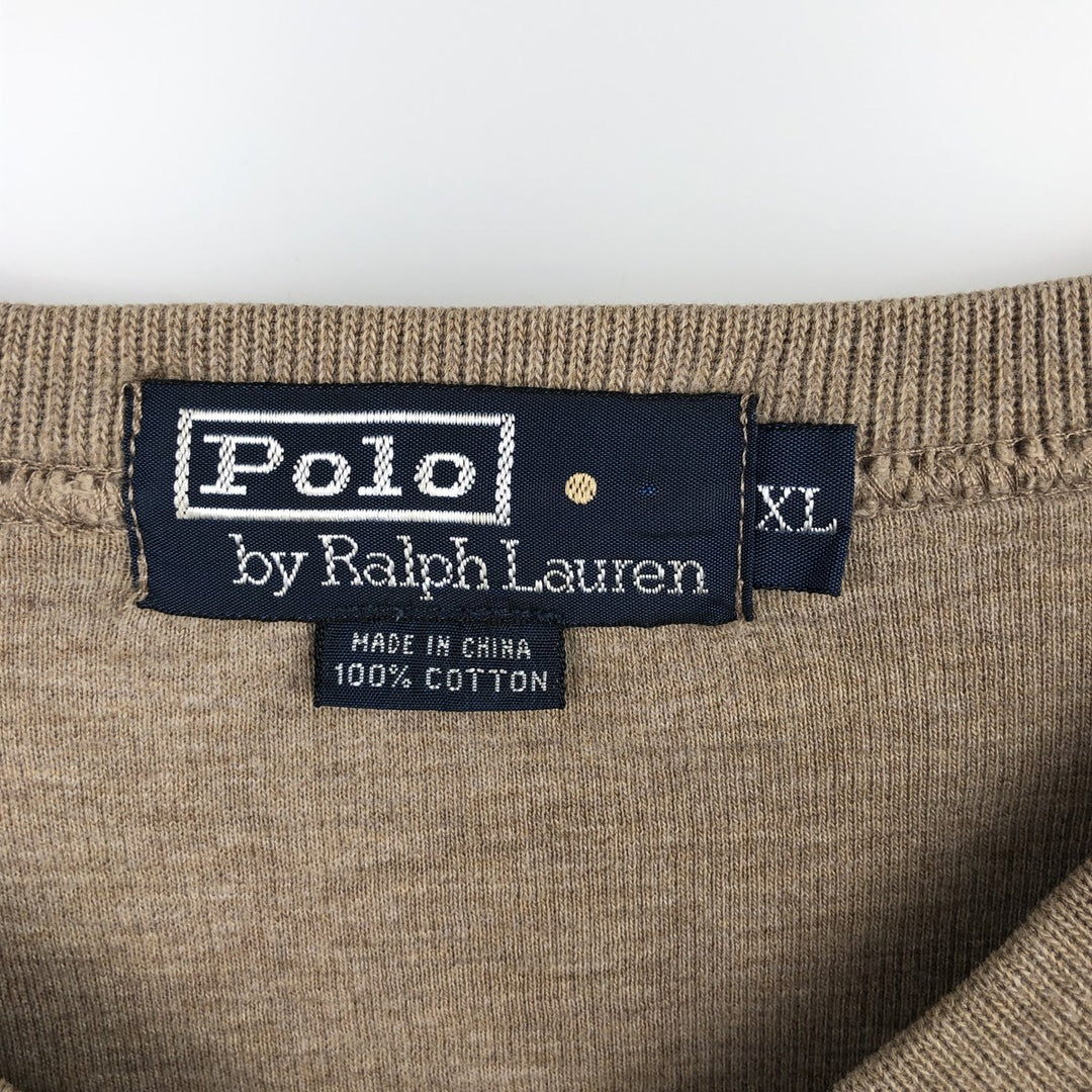 Ralph Lauren POLO by Ralph Lauren V-neck sweatshirt with logo, men's size XL (approx.) cotton Beige type Vintage Second Hand