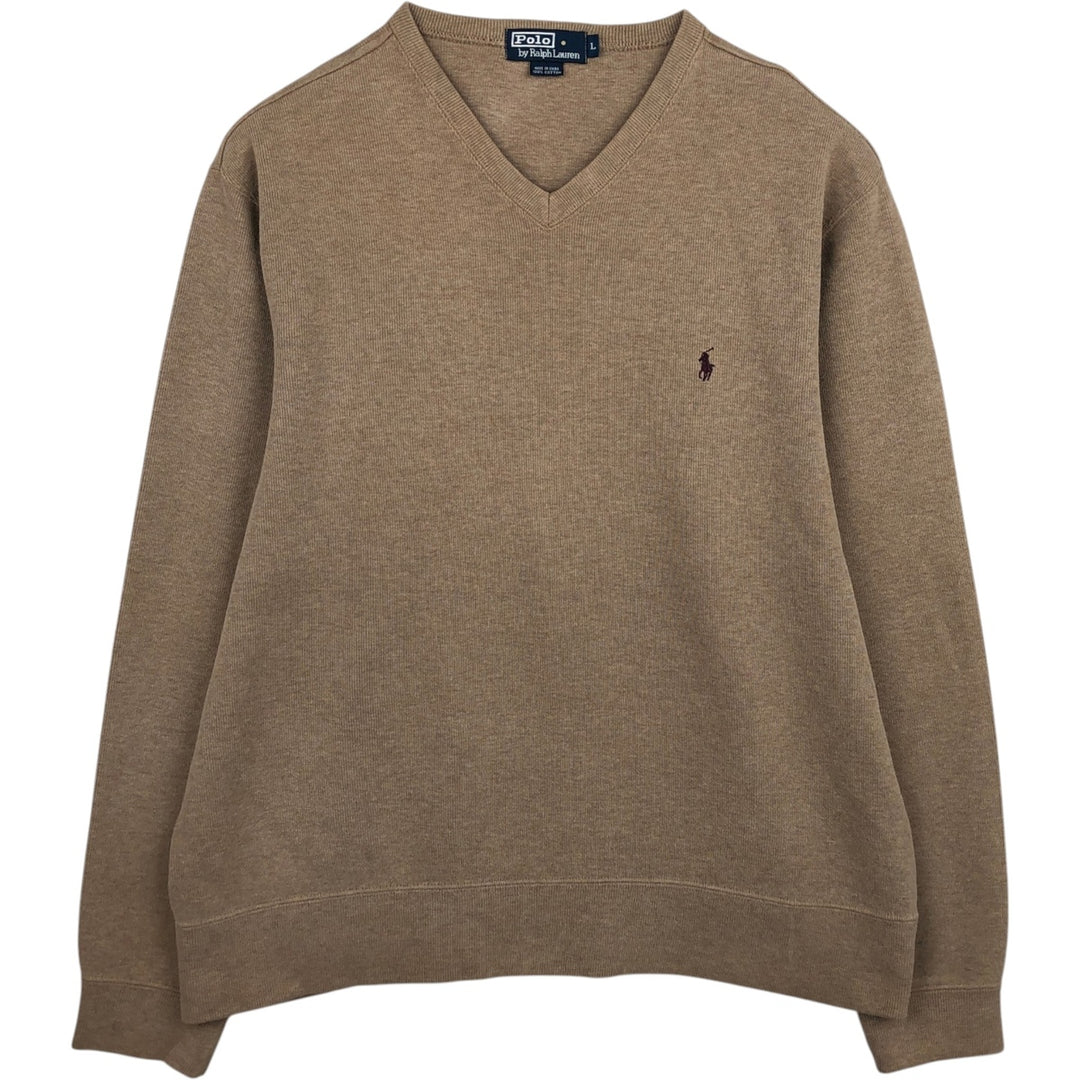 Ralph Lauren POLO by Ralph Lauren V-neck sweatshirt with logo, men's size L (approx.) cotton Beige type Vintage Second Hand
