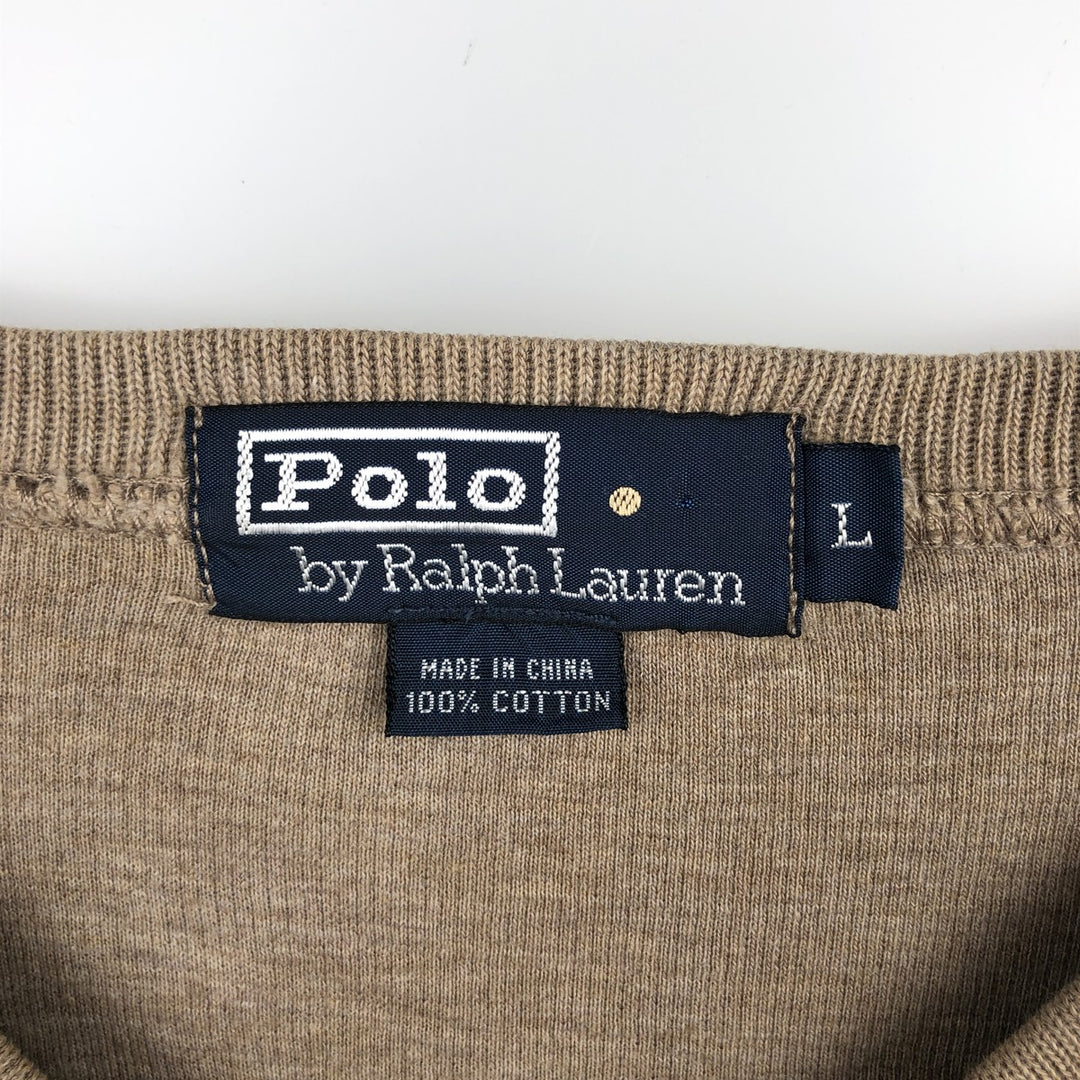 Ralph Lauren POLO by Ralph Lauren V-neck sweatshirt with logo, men's size L (approx.) cotton Beige type Vintage Second Hand