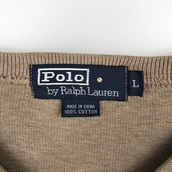 Ralph Lauren POLO by Ralph Lauren V-neck sweatshirt with logo, men's size L (approx.) cotton Beige type Vintage Second Hand