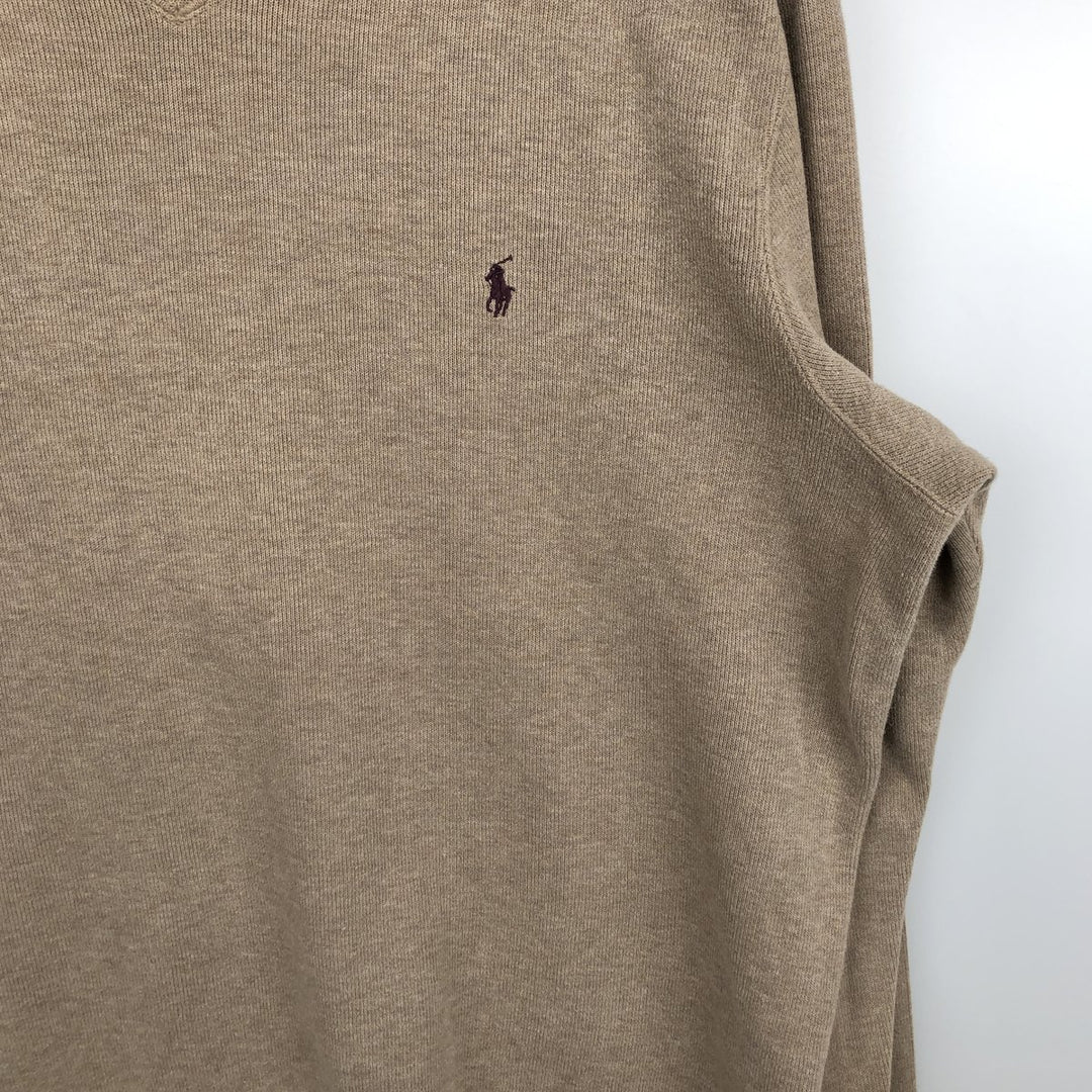 Ralph Lauren POLO by Ralph Lauren V-neck sweatshirt with logo, men's size L (approx.) cotton Beige type Vintage Second Hand