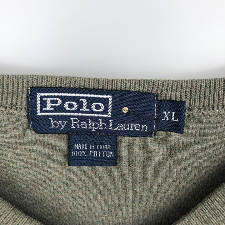Ralph Lauren POLO by Ralph Lauren V-neck sweatshirt with logo, men's size XL (approx.) cotton Khaki type sage green Vintage Second Hand