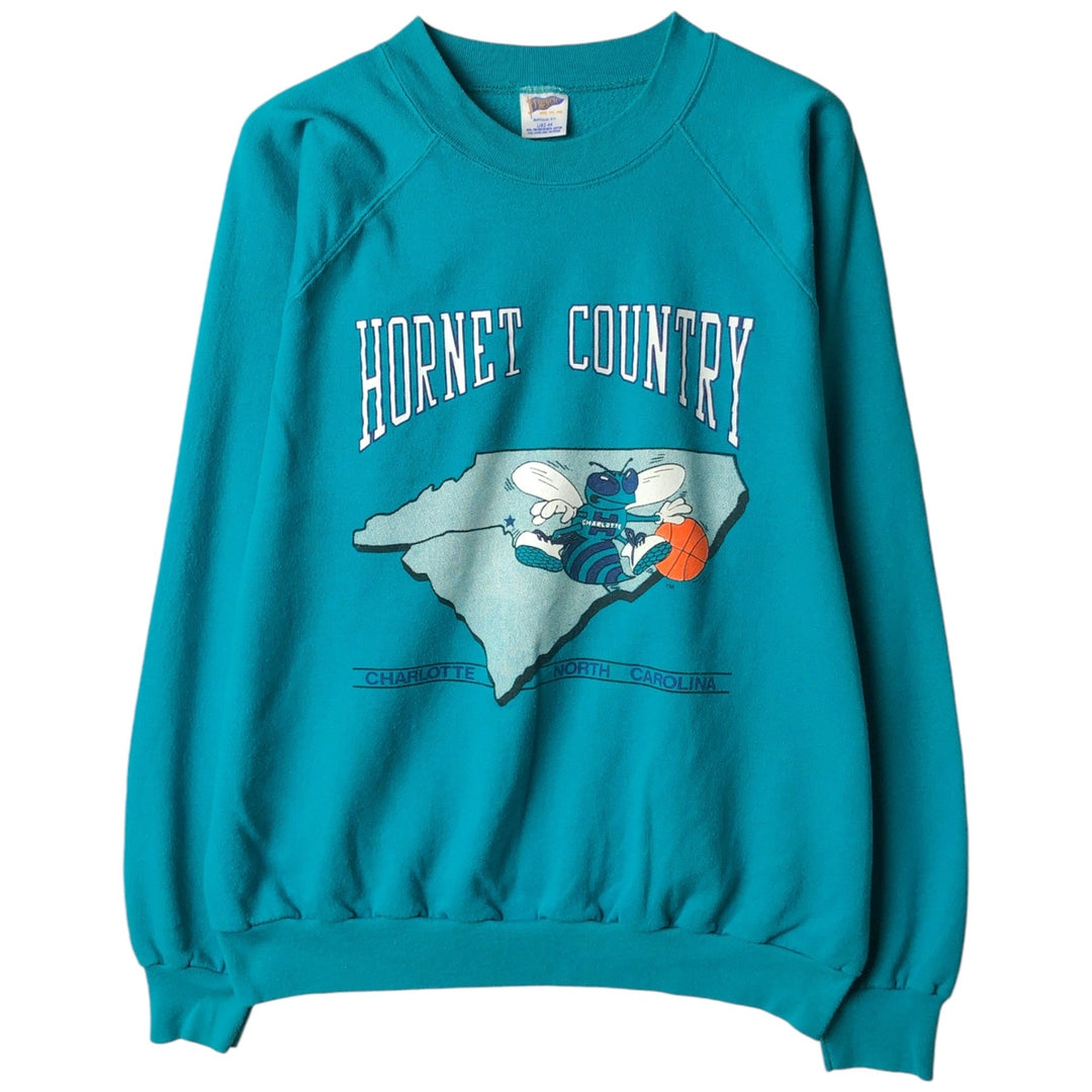80'S TRENCH Charlotte Hornets Print Sweatshirt, Made in USA, Men's Size L (Equivalent), Vintage polyester turquoise blue Vintage Second Hand