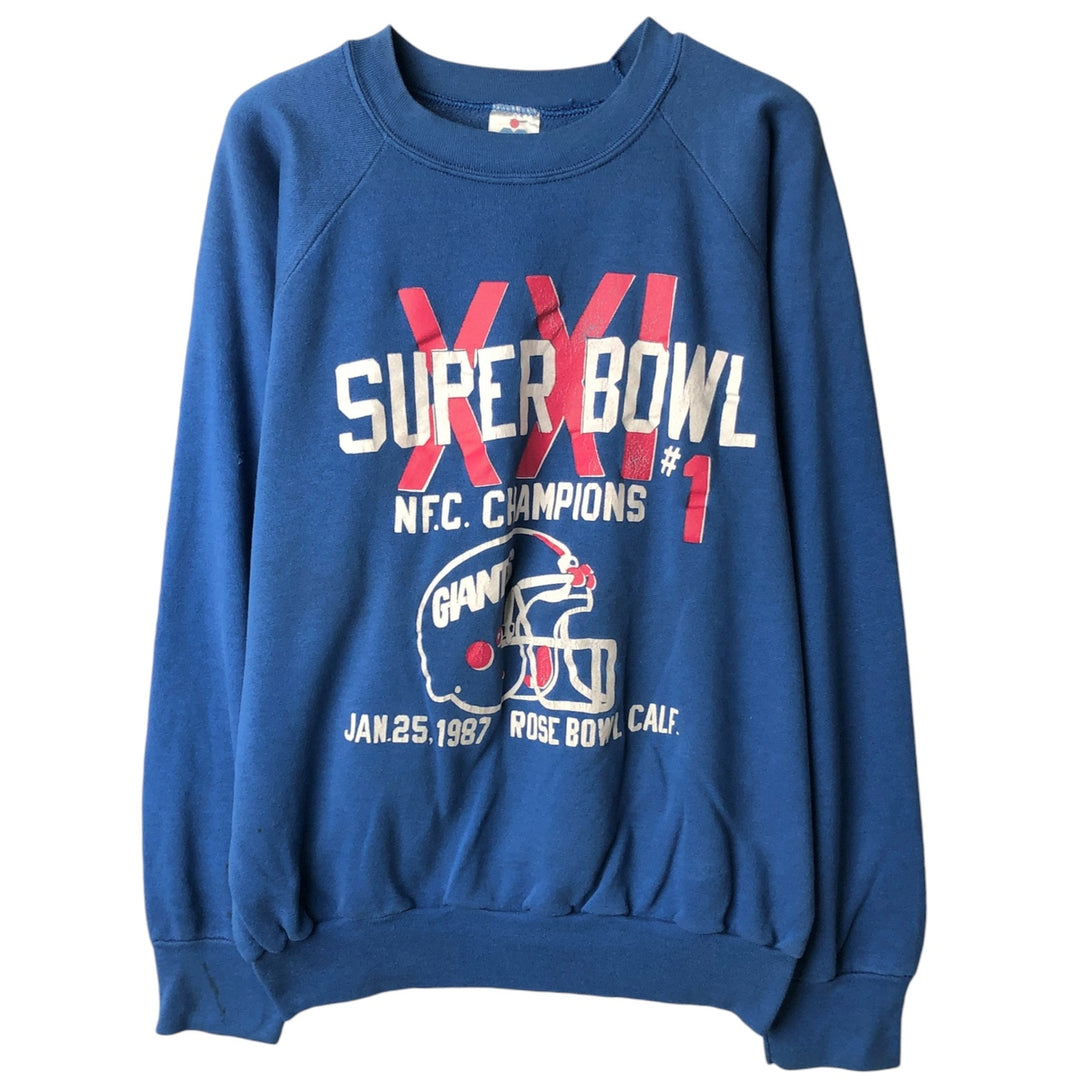 80'S MILLER XXI Super Bowl New York Giants Print Sweatshirt, Men's Size XL (Equivalent), Vintage polyester blue type Vintage Second Hand