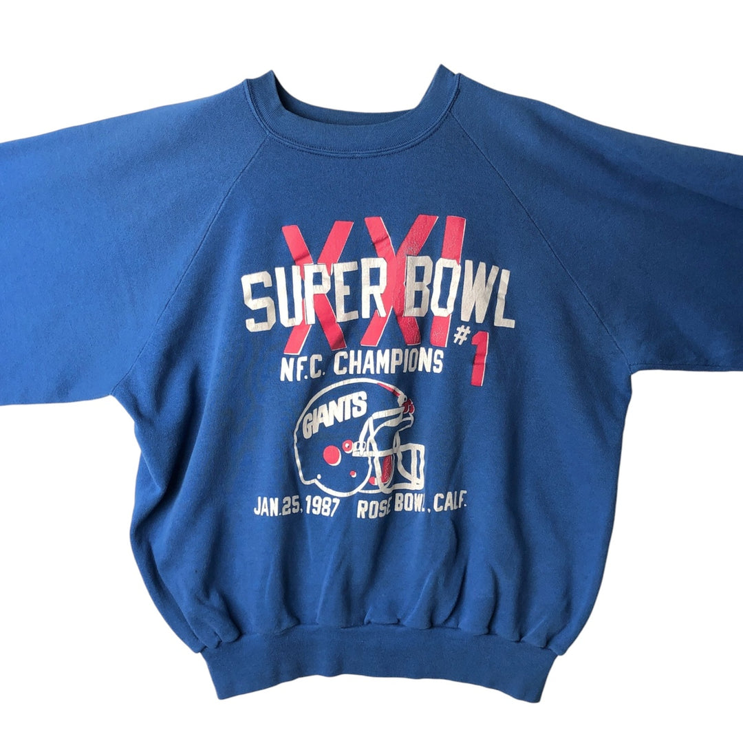 80'S MILLER XXI Super Bowl New York Giants Print Sweatshirt, Men's Size XL (Equivalent), Vintage polyester blue type Vintage Second Hand