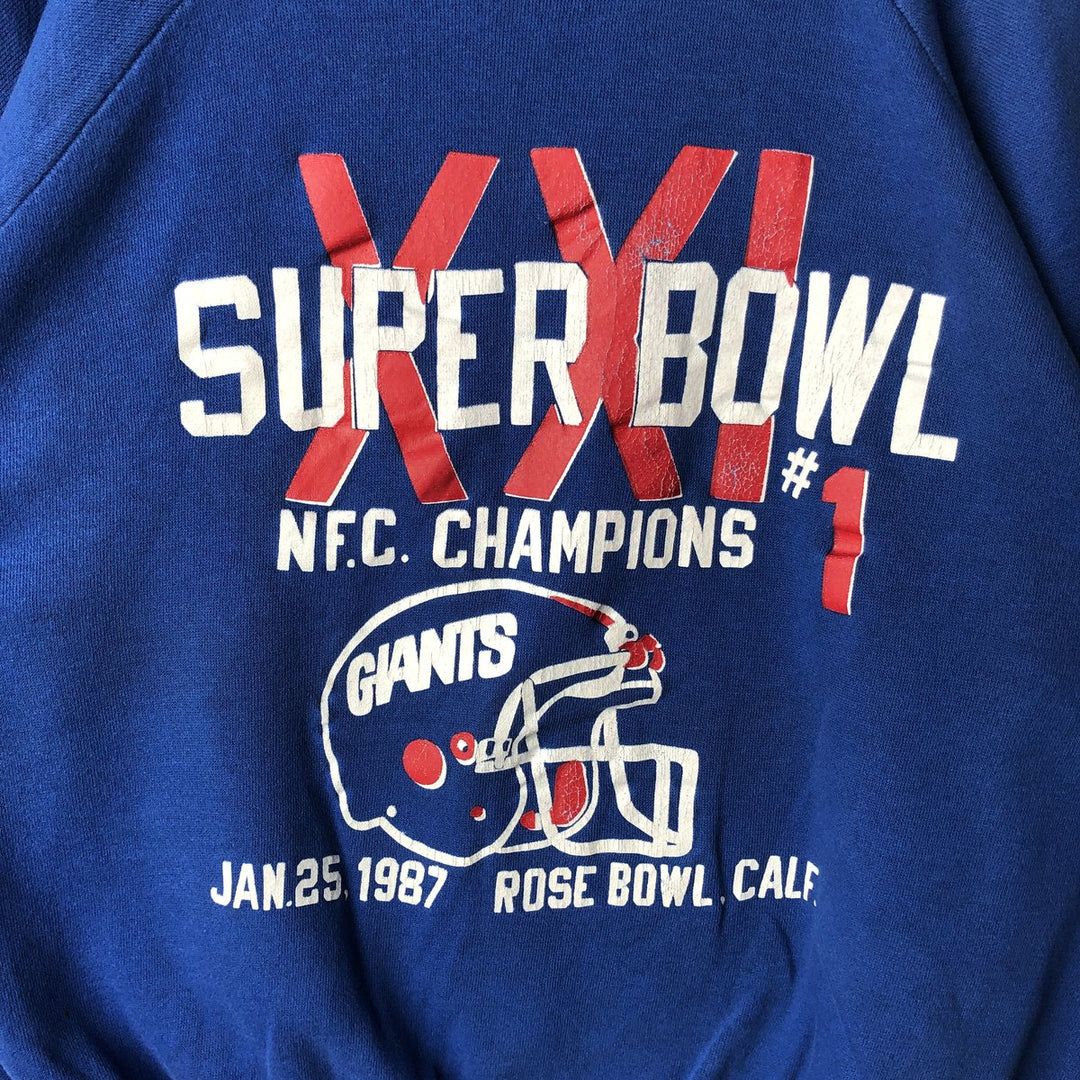 80'S MILLER XXI Super Bowl New York Giants Print Sweatshirt, Men's Size XL (Equivalent), Vintage polyester blue type Vintage Second Hand