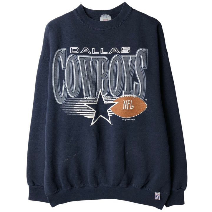 90'S LOGO7 HEAVY WEIGHT M802C NFL Dallas Cowboys Print Sweatshirt, Made in USA, Men's XL equivalent. cotton navy blue type Vintage Second Hand