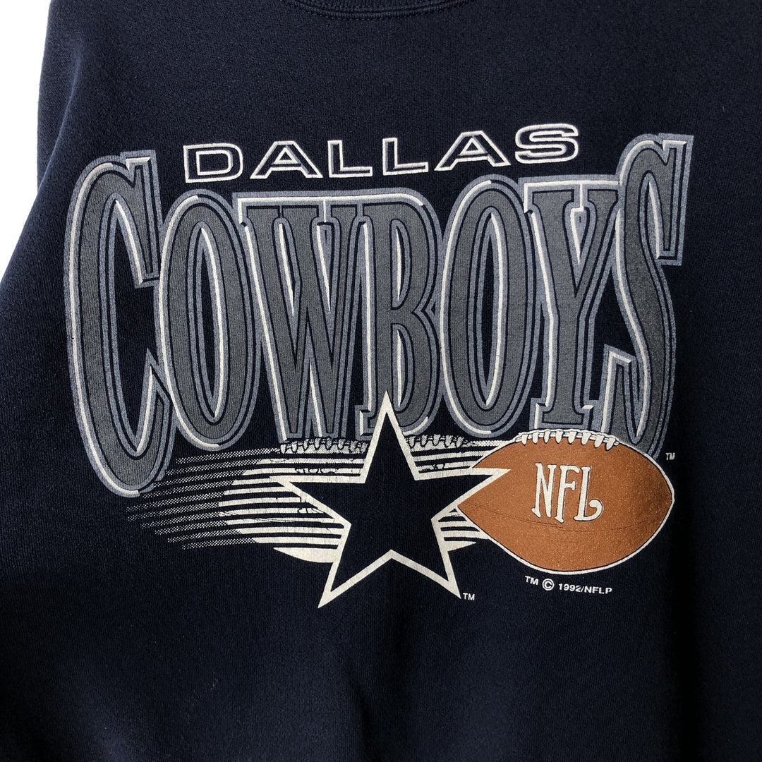 90'S LOGO7 HEAVY WEIGHT M802C NFL Dallas Cowboys Print Sweatshirt, Made in USA, Men's XL equivalent. cotton navy blue type Vintage Second Hand