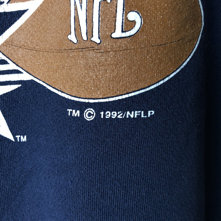 90'S LOGO7 HEAVY WEIGHT M802C NFL Dallas Cowboys Print Sweatshirt, Made in USA, Men's XL equivalent. cotton navy blue type Vintage Second Hand