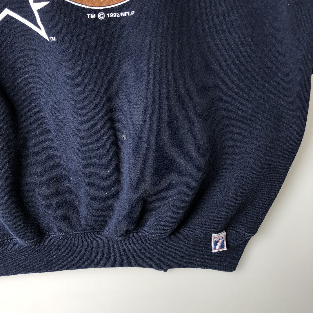 90'S LOGO7 HEAVY WEIGHT M802C NFL Dallas Cowboys Print Sweatshirt, Made in USA, Men's XL equivalent. cotton navy blue type Vintage Second Hand