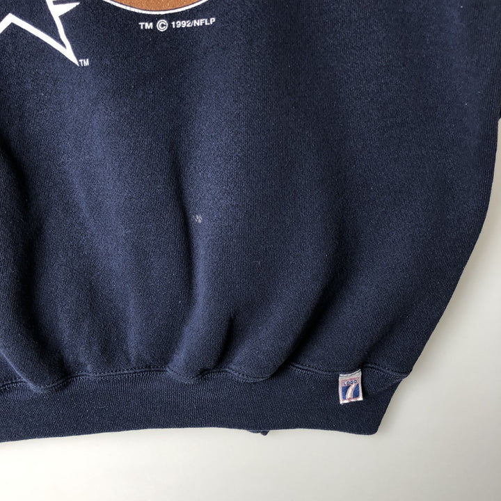 90'S LOGO7 HEAVY WEIGHT M802C NFL Dallas Cowboys Print Sweatshirt, Made in USA, Men's XL equivalent. cotton navy blue type Vintage Second Hand
