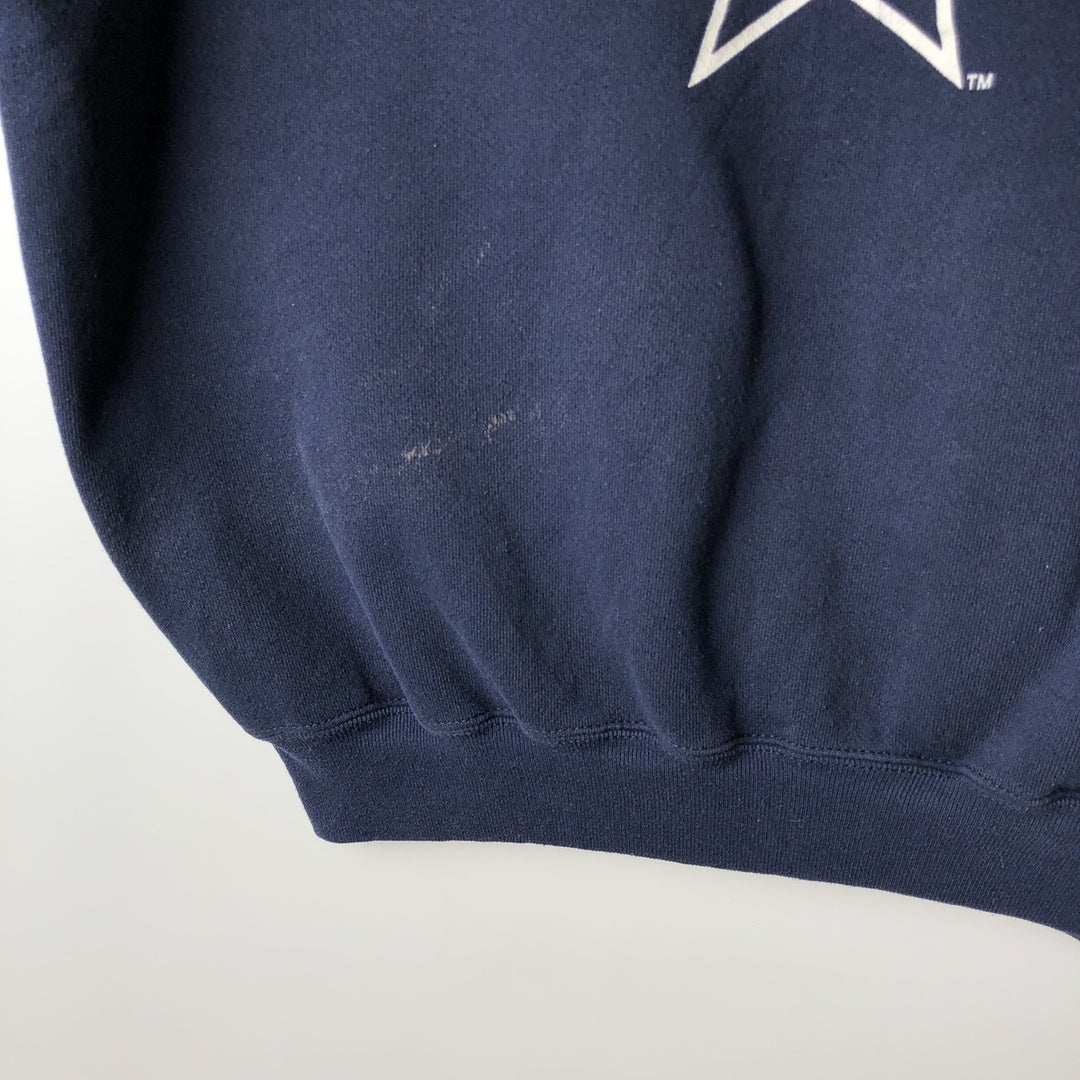 90'S LOGO7 HEAVY WEIGHT M802C NFL Dallas Cowboys Print Sweatshirt, Made in USA, Men's XL equivalent. cotton navy blue type Vintage Second Hand