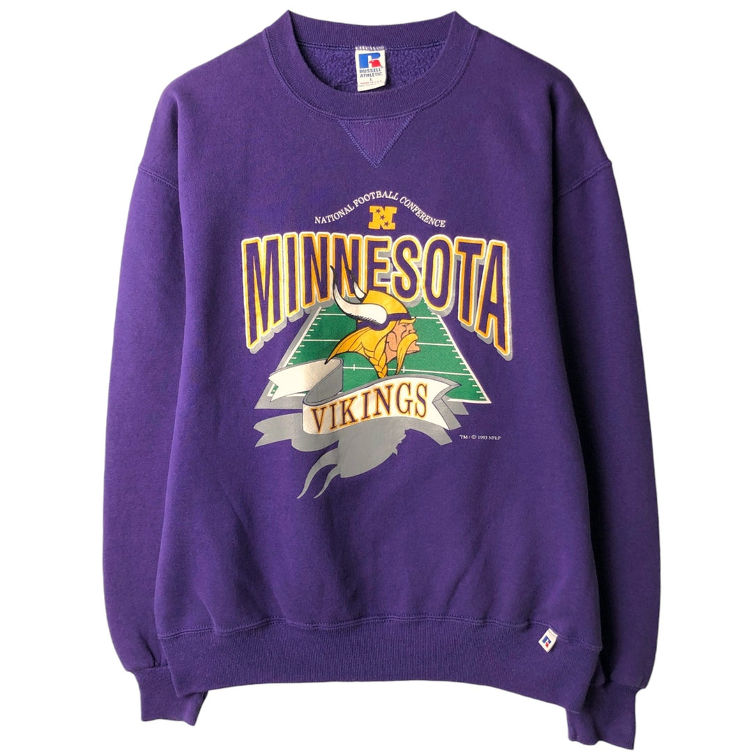 90'S Russell Minnesota Vikings Print Sweatshirt, Made in USA, Men's Size L (approx.), Vintage cotton purple type Vintage Second Hand