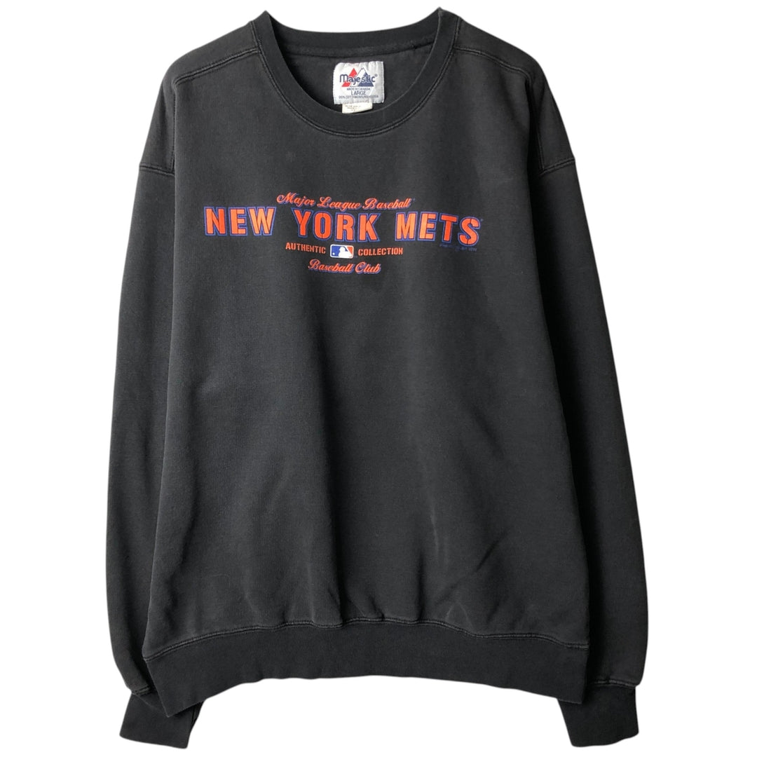 90'S Majestic MLB New York Mets Print Sweatshirt, Made in Canada, Men's Size L (approx.) cotton black type Vintage Second Hand