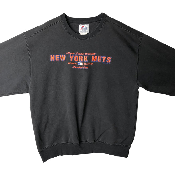 90'S Majestic MLB New York Mets Print Sweatshirt, Made in Canada, Men's Size L (approx.) cotton black type Vintage Second Hand