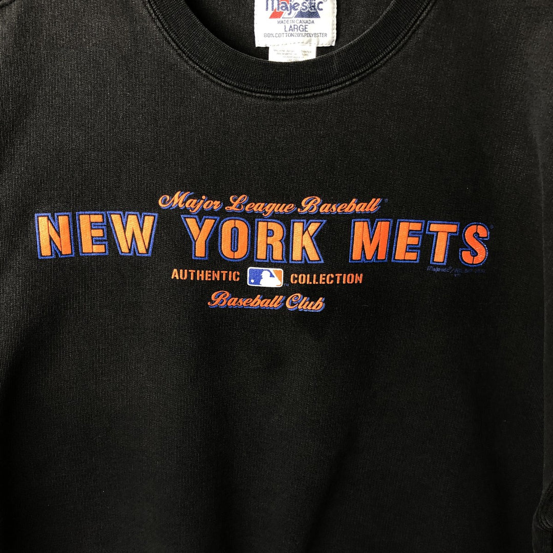 90'S Majestic MLB New York Mets Print Sweatshirt, Made in Canada, Men's Size L (approx.) cotton black type Vintage Second Hand