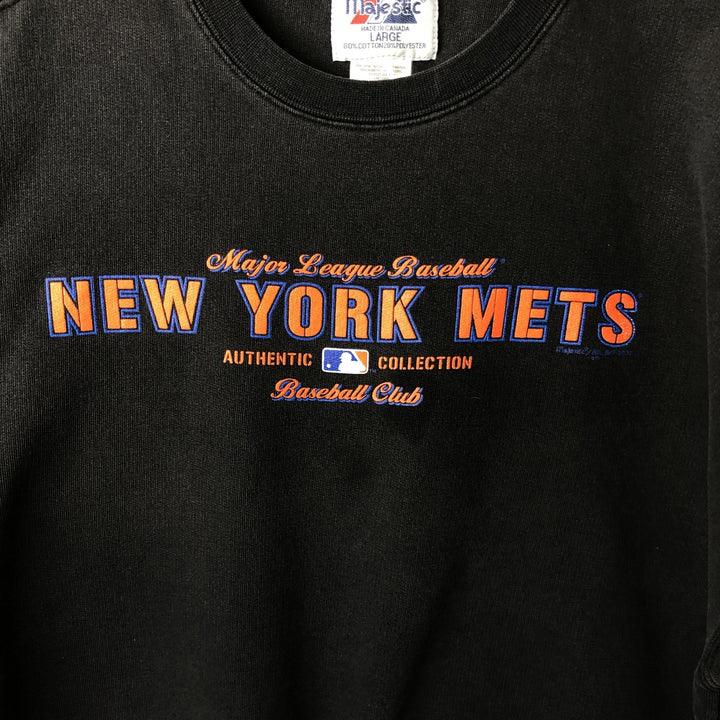 90'S Majestic MLB New York Mets Print Sweatshirt, Made in Canada, Men's Size L (approx.) cotton black type Vintage Second Hand