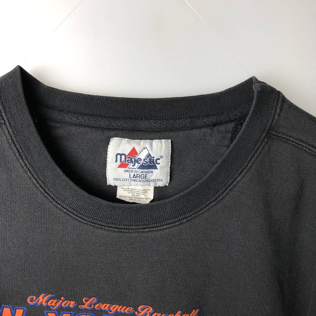 90'S Majestic MLB New York Mets Print Sweatshirt, Made in Canada, Men's Size L (approx.) cotton black type Vintage Second Hand