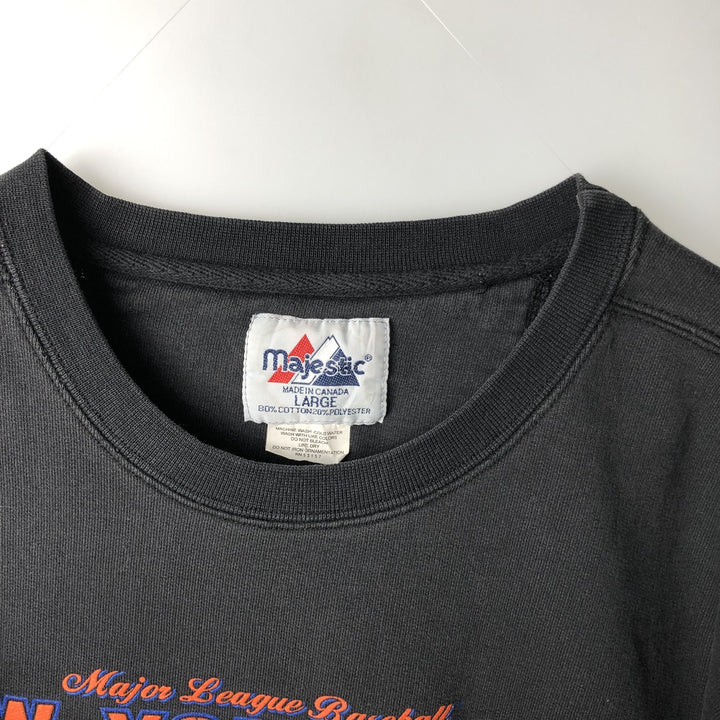 90'S Majestic MLB New York Mets Print Sweatshirt, Made in Canada, Men's Size L (approx.) cotton black type Vintage Second Hand