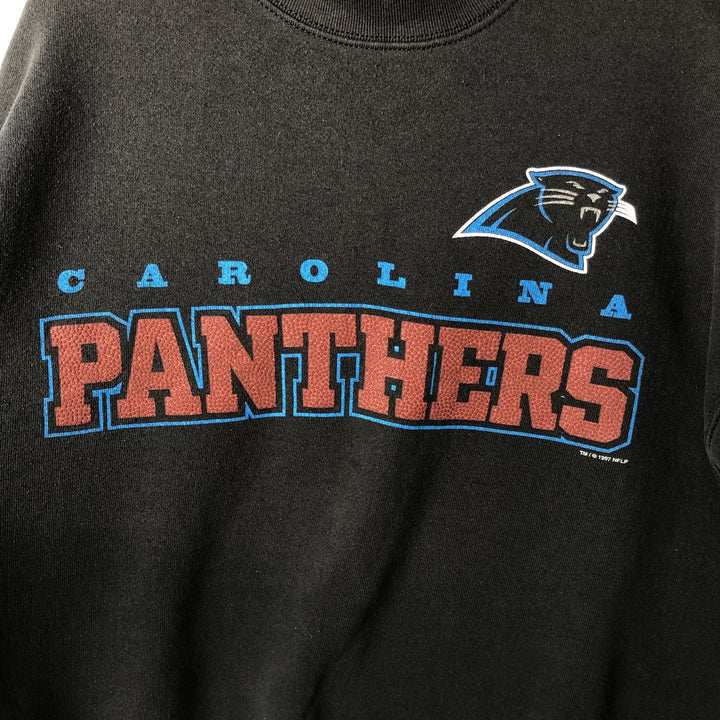 90'S Fruit of the Loom NFL Carolina Panthers Print Sweatshirt, Made in USA, Men's XXL equivalent. cotton black type Vintage Second Hand