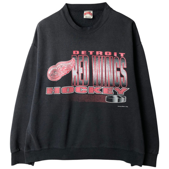 90'S Nutmeg Detroit Red Wings Print Sweatshirt, Made in USA, Men's Size L (approx.), Vintage unclear black type Vintage Second Hand