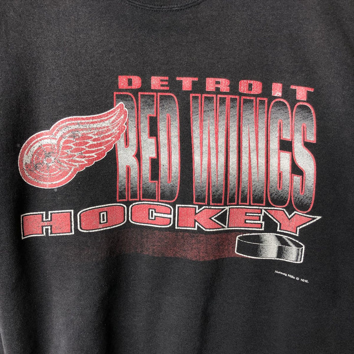 90'S Nutmeg Detroit Red Wings Print Sweatshirt, Made in USA, Men's Size L (approx.), Vintage unclear black type Vintage Second Hand