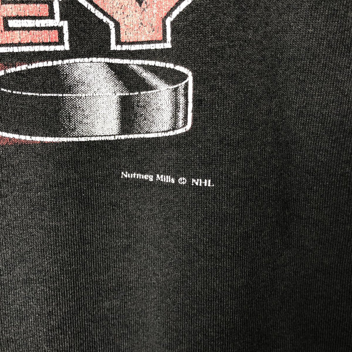 90'S Nutmeg Detroit Red Wings Print Sweatshirt, Made in USA, Men's Size L (approx.), Vintage unclear black type Vintage Second Hand