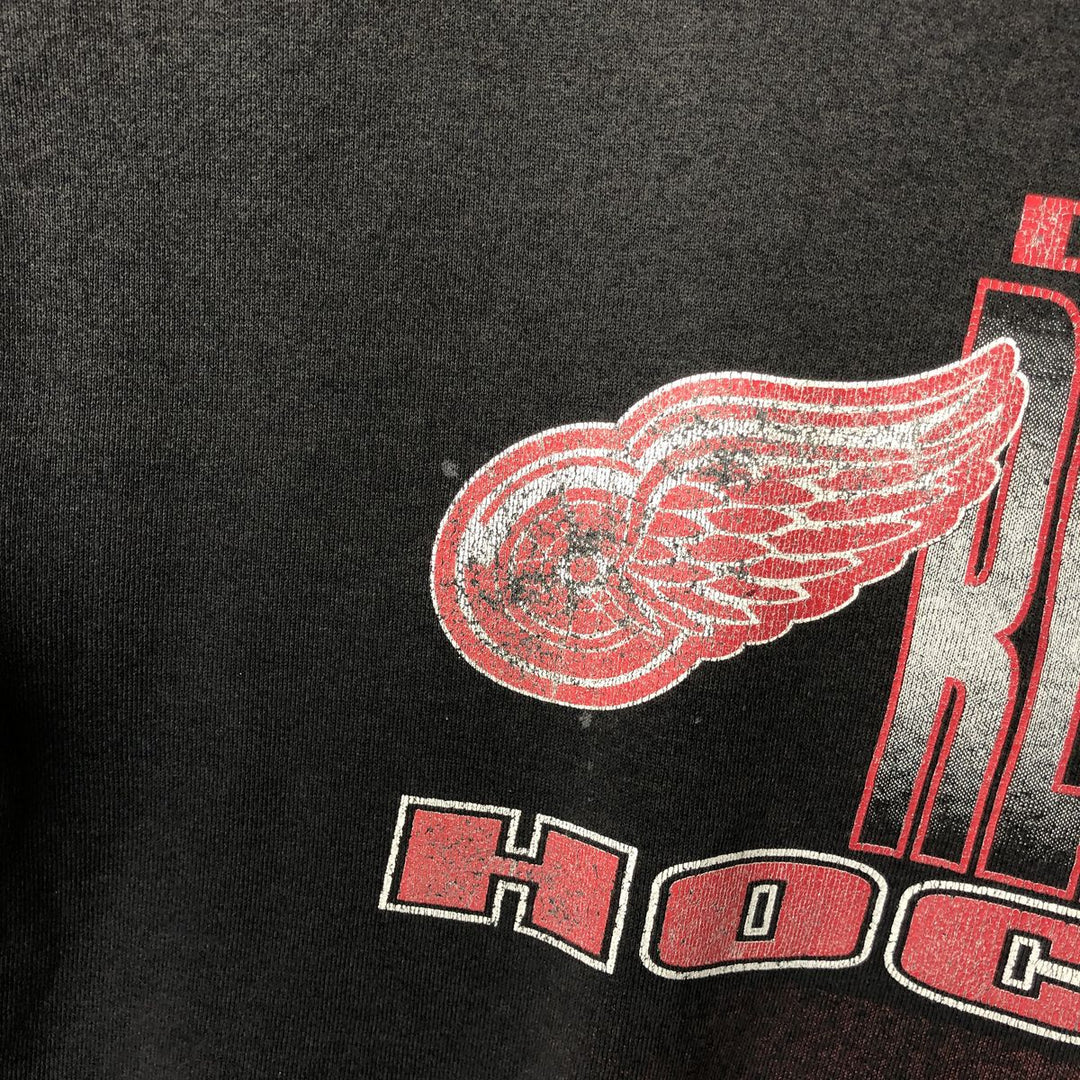 90'S Nutmeg Detroit Red Wings Print Sweatshirt, Made in USA, Men's Size L (approx.), Vintage unclear black type Vintage Second Hand