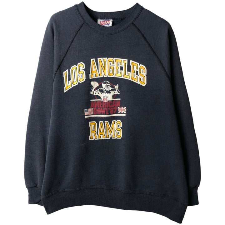 80'S Sophie Los Angeles Rams Print Sweatshirt, Made in USA, Men's XL equivalent, Long Sleeve, Vintage cotton navy blue type Vintage Second Hand