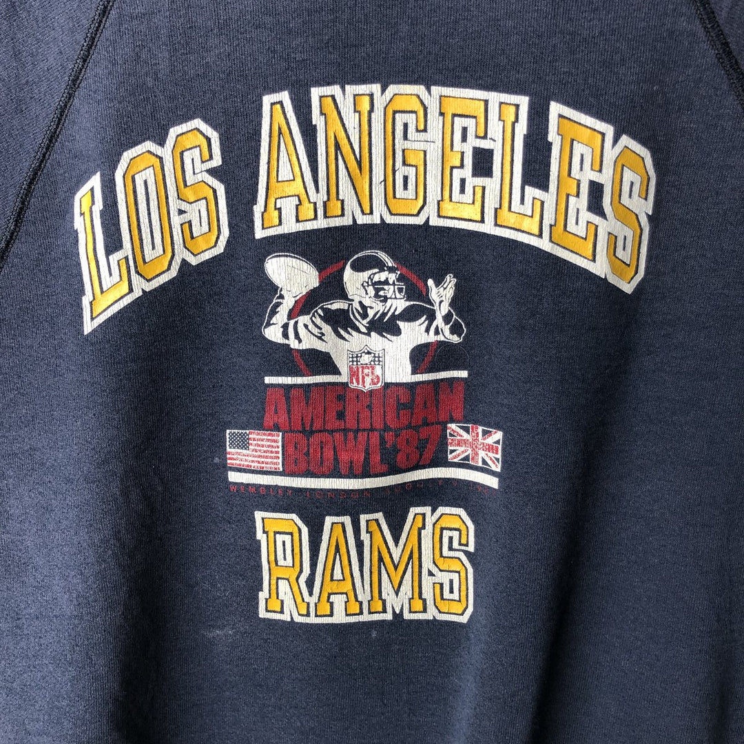 80'S Sophie Los Angeles Rams Print Sweatshirt, Made in USA, Men's XL equivalent, Long Sleeve, Vintage cotton navy blue type Vintage Second Hand