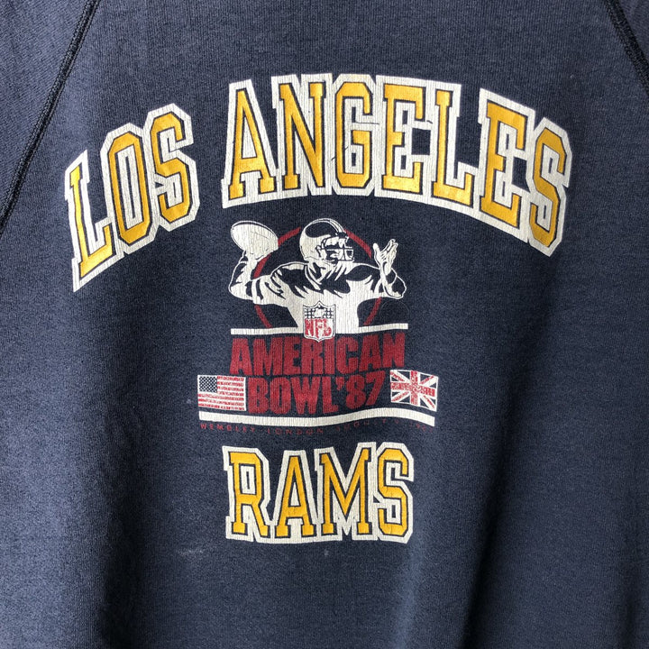 80'S Sophie Los Angeles Rams Print Sweatshirt, Made in USA, Men's XL equivalent, Long Sleeve, Vintage cotton navy blue type Vintage Second Hand