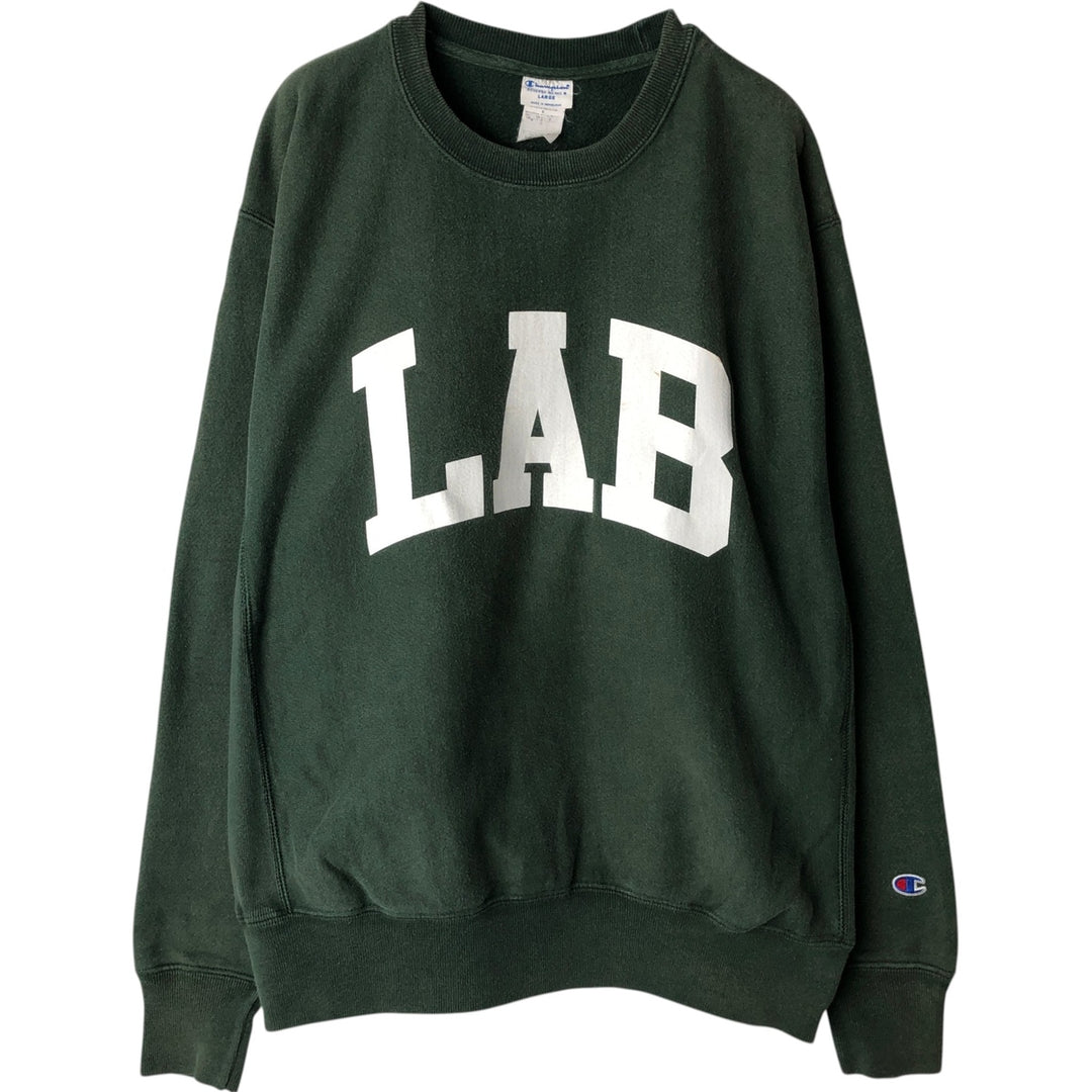 Champion Reverse Weave Replica Sweatshirt with Solid Color Tag, Printed, Men's Size L (approx.) cotton green type Vintage Second Hand