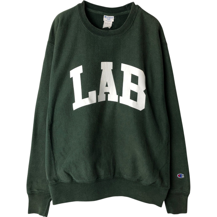 Champion Reverse Weave Replica Sweatshirt with Solid Color Tag, Printed, Men's Size L (approx.) cotton green type Vintage Second Hand