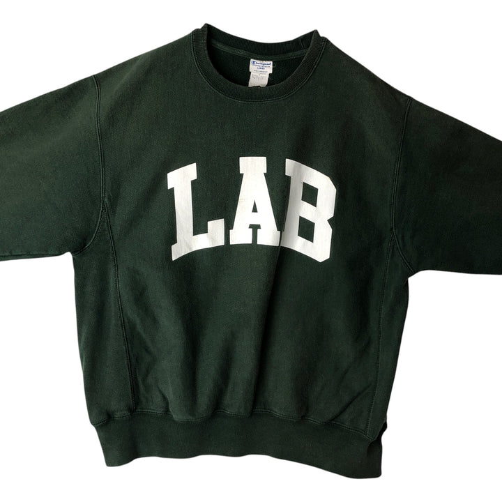 Champion Reverse Weave Replica Sweatshirt with Solid Color Tag, Printed, Men's Size L (approx.) cotton green type Vintage Second Hand