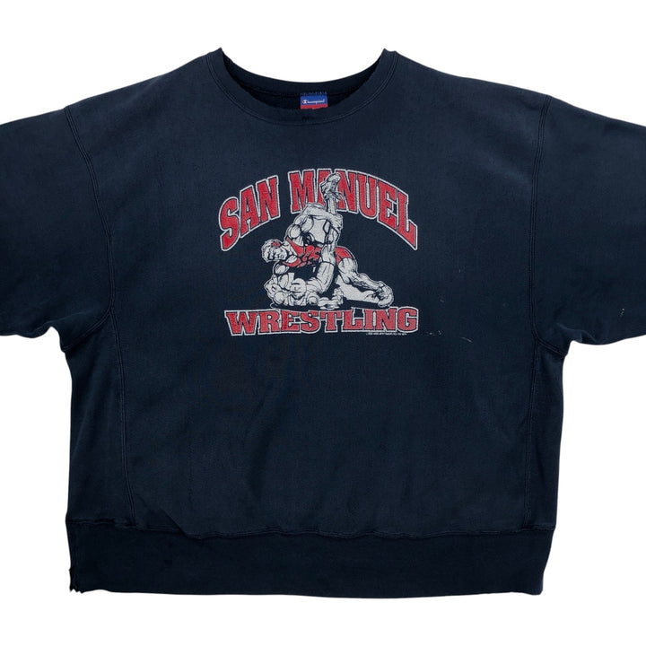 2000'S Champion Reverse Weave Print Sweatshirt, Men's XXL equivalent. cotton navy blue type Vintage Second Hand