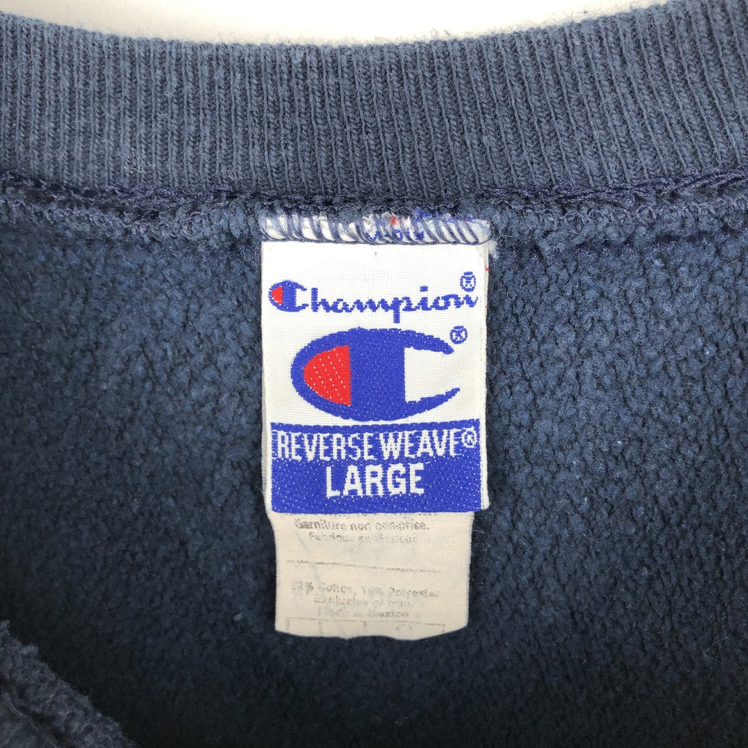 90'S Champion Reverse Weave Embroidered Tag College Sweatshirt Trainer Men's Size L Vintage cotton navy blue type Vintage Second Hand