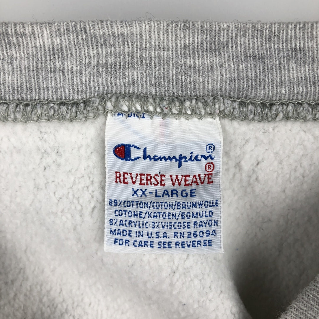 90'S Champion Reverse Weave Embroidered Tag College Sweatshirt Trainer Made in USA Men's XXL Vintage cotton gray type Vintage Second Hand
