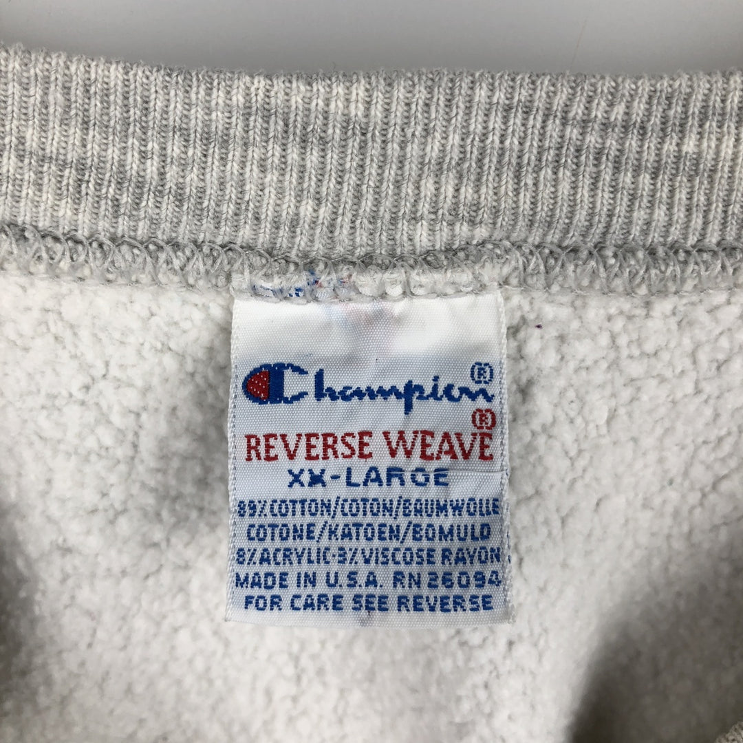 90'S Champion Reverse Weave Embroidered Tag College Sweatshirt Trainer Made in USA Men's XXL Vintage cotton gray type Vintage Second Hand