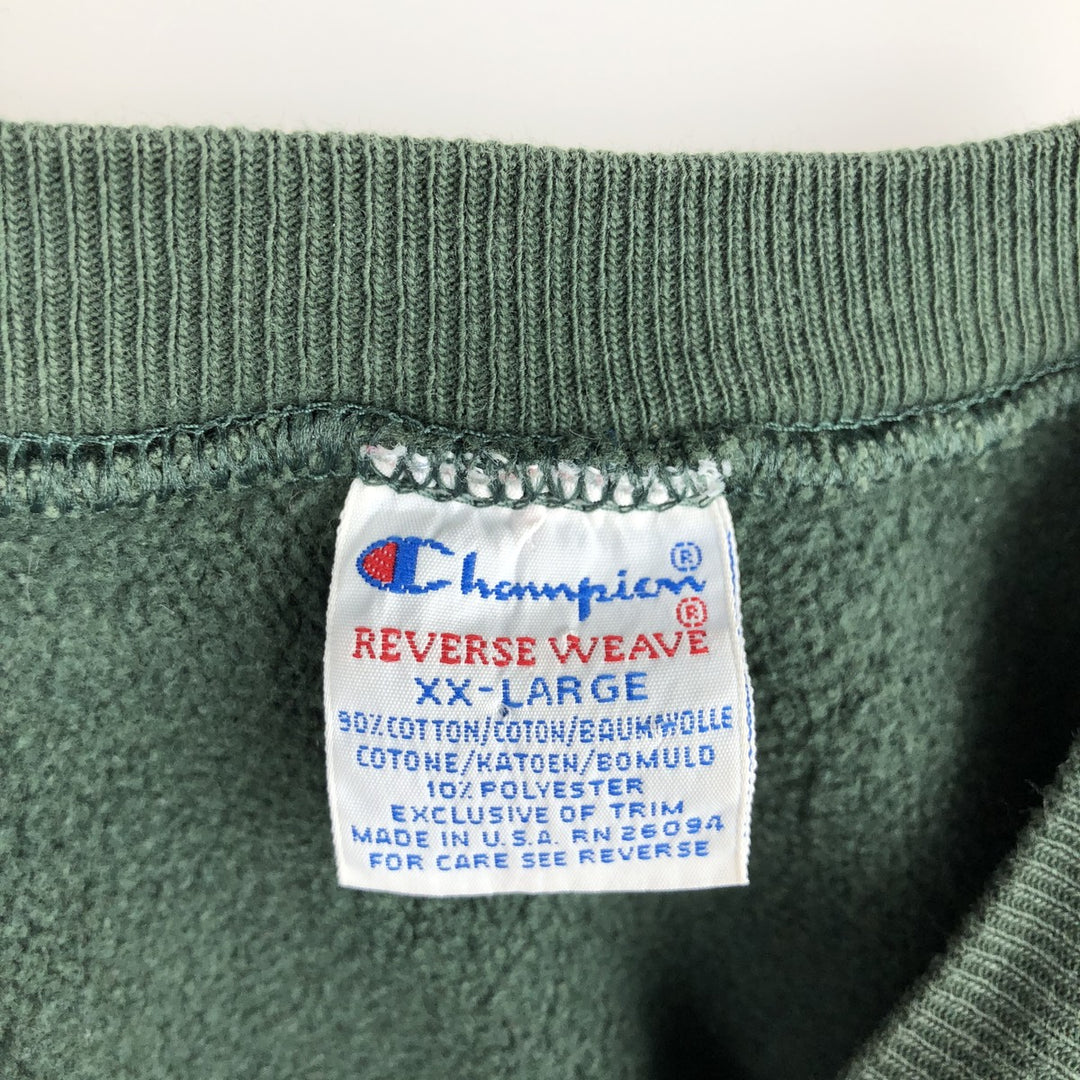 90'S Champion Reverse Weave Embroidered Tag College Sweatshirt Trainer Made in USA Men's XXL Vintage cotton Green type dark green Vintage Second Hand