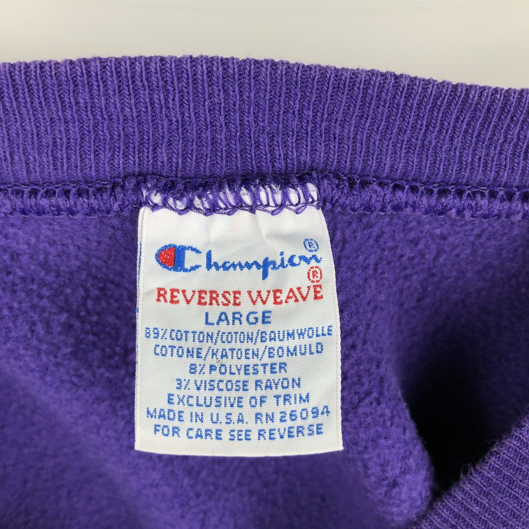 90'S Champion Reverse Weave Embroidered Tag College Sweatshirt Trainer Made in USA Men's L Vintage cotton purple type Vintage Second Hand