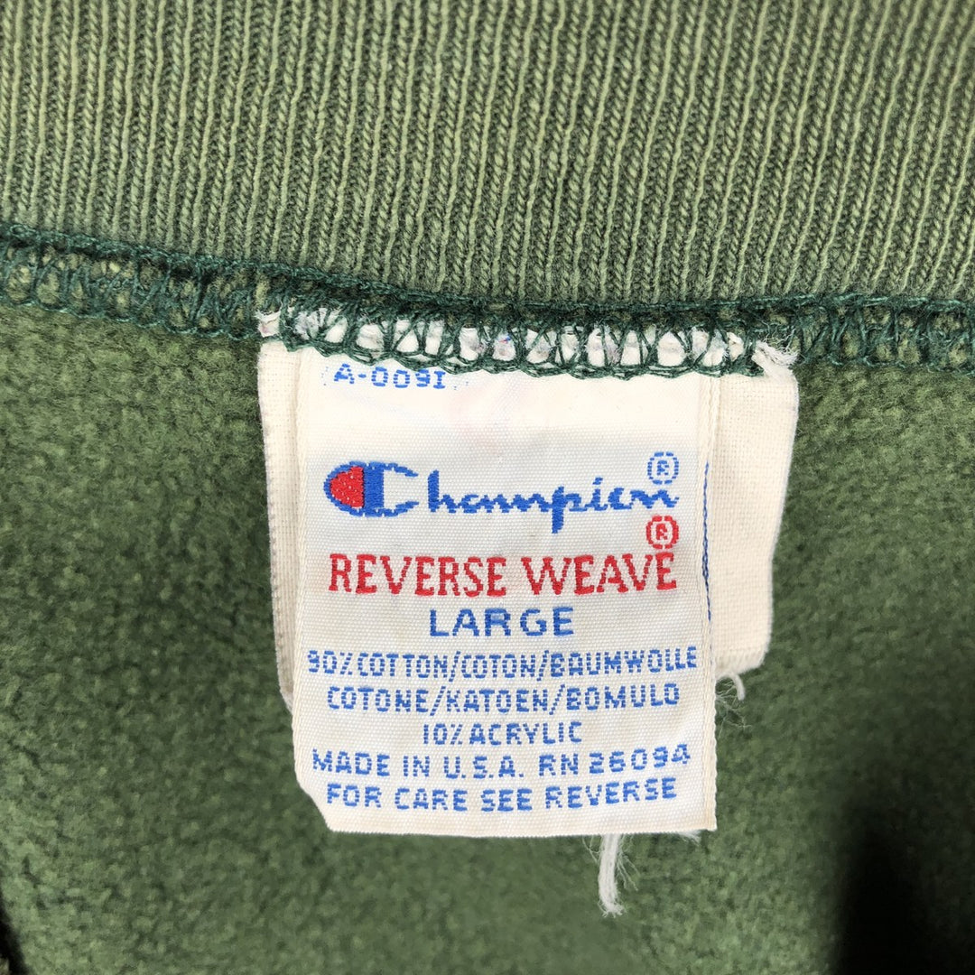90'S Champion Reverse Weave Embroidered Tag College Sweatshirt Trainer Made in USA Men's L Vintage cotton Green type dark green Vintage Second Hand