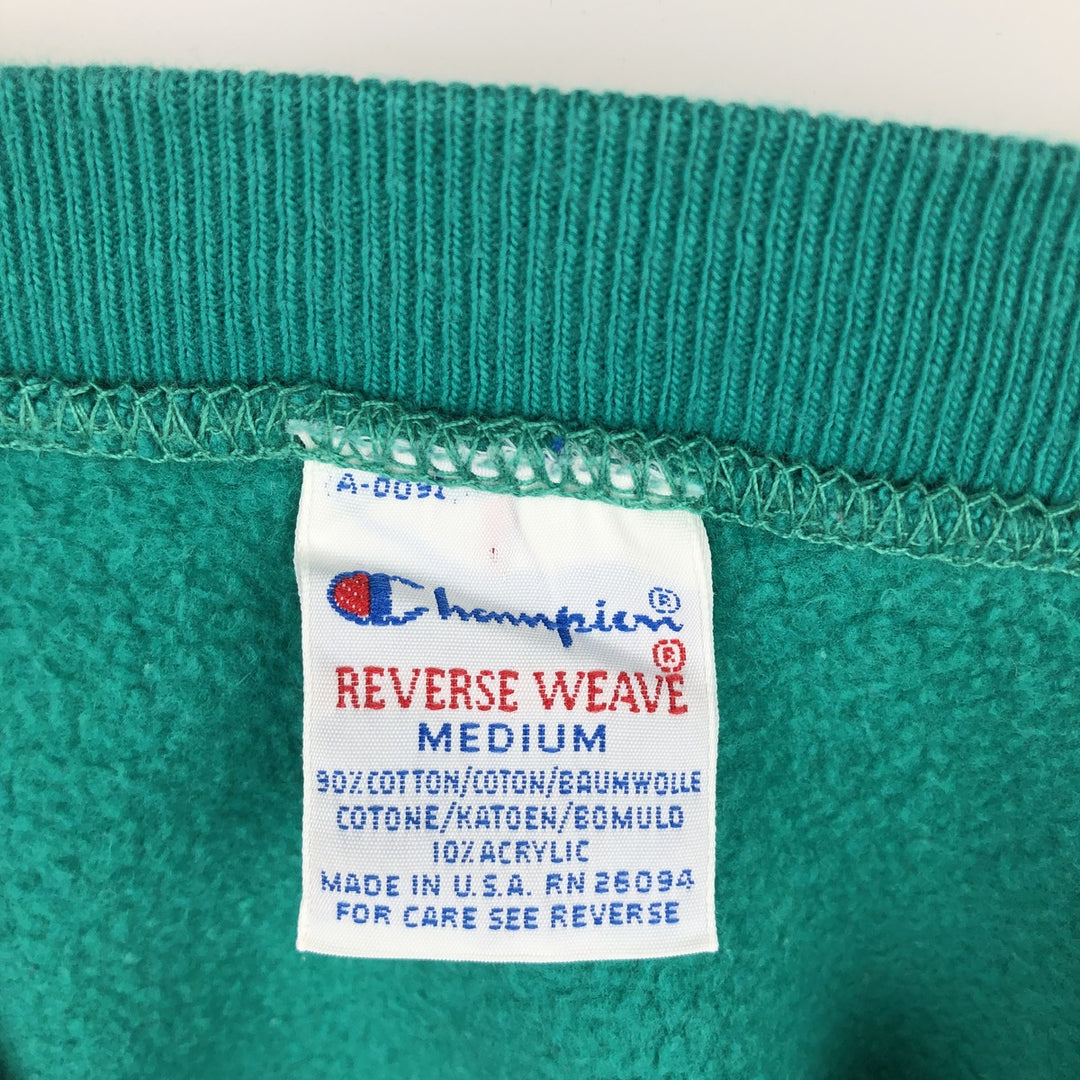 90'S Champion Reverse Weave Embroidered Tag Print Sweatshirt, Made in USA, Men's Size M (Equivalent), Vintage cotton green type Vintage Second Hand