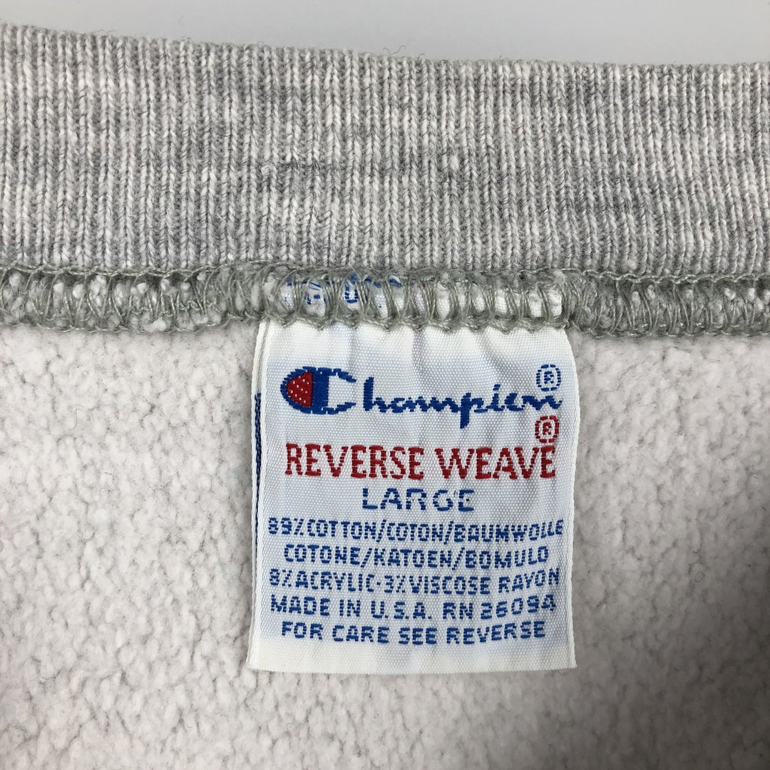 90'S Champion Reverse Weave Embroidered Tag College Sweatshirt Trainer Made in USA Men's L Vintage cotton gray type Vintage Second Hand