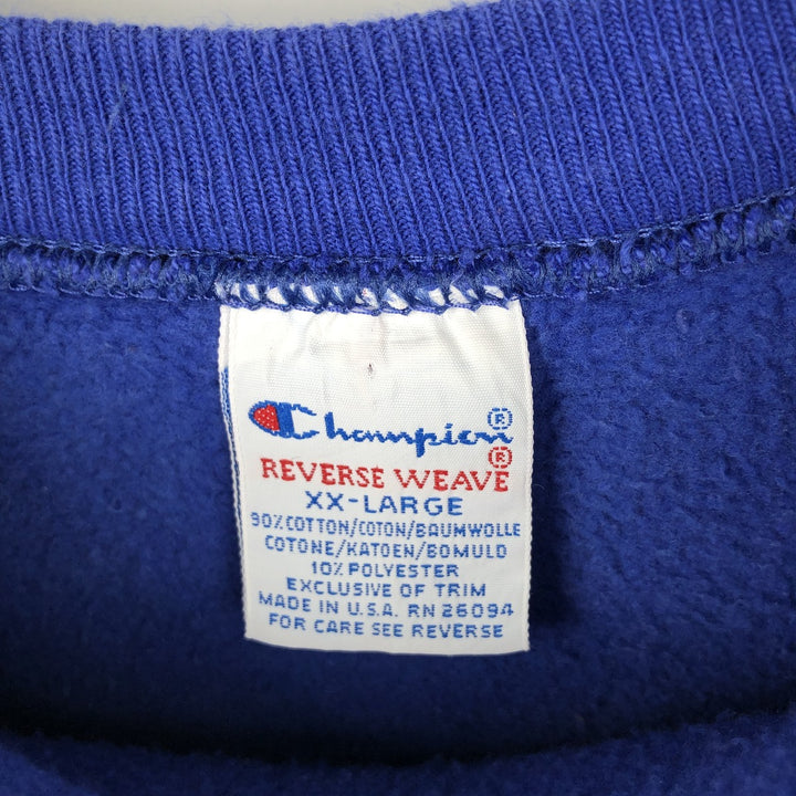 90'S Champion Reverse Weave Embroidered Tag College Sweatshirt Trainer Made in USA Men's XXL Vintage cotton blue type Vintage Second Hand