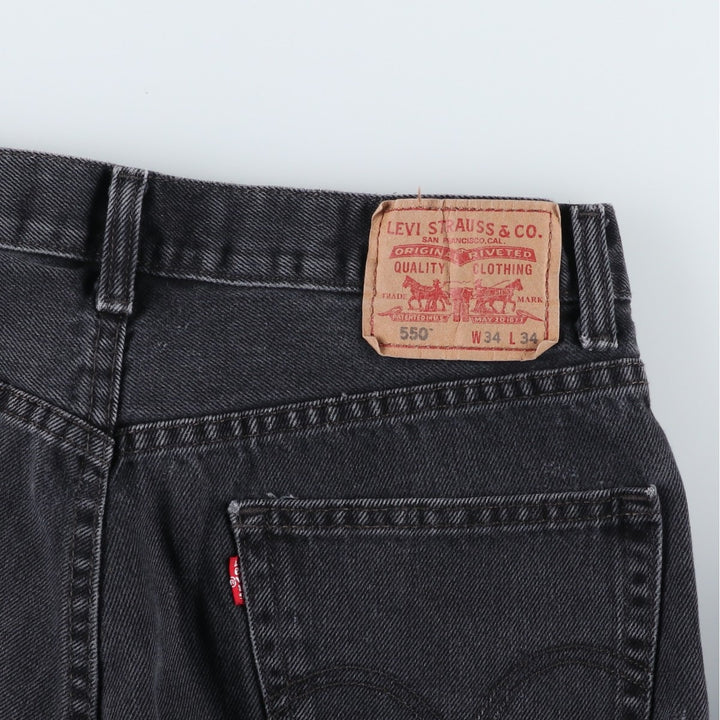 Levi's 550 Relaxed Fit Black Denim Tapered Jeans, Men's Size W33 (approx.), Vintage cotton black type Vintage Second Hand
