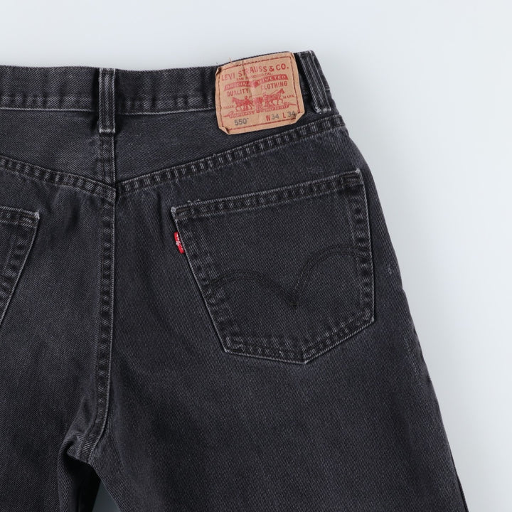 Levi's 550 Relaxed Fit Black Denim Tapered Jeans, Men's Size W33 (approx.), Vintage cotton black type Vintage Second Hand