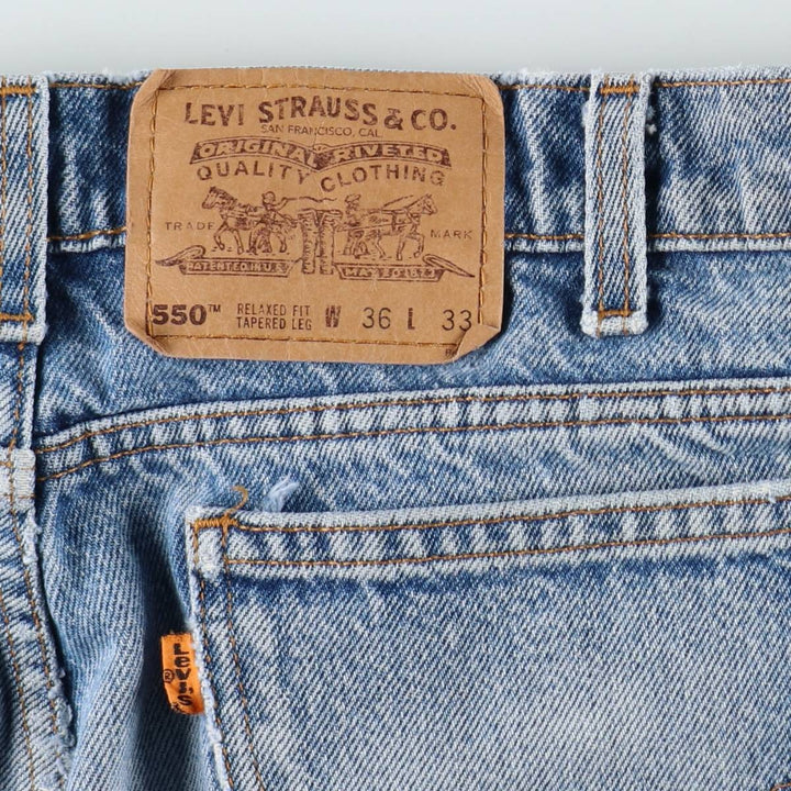 1990'S Levi's 550 Relaxed Fit Tapered Leg Orange Tab Tapered Denim Pants, Made in USA, Men's W36 (approx.) cotton blue type Vintage Second Hand