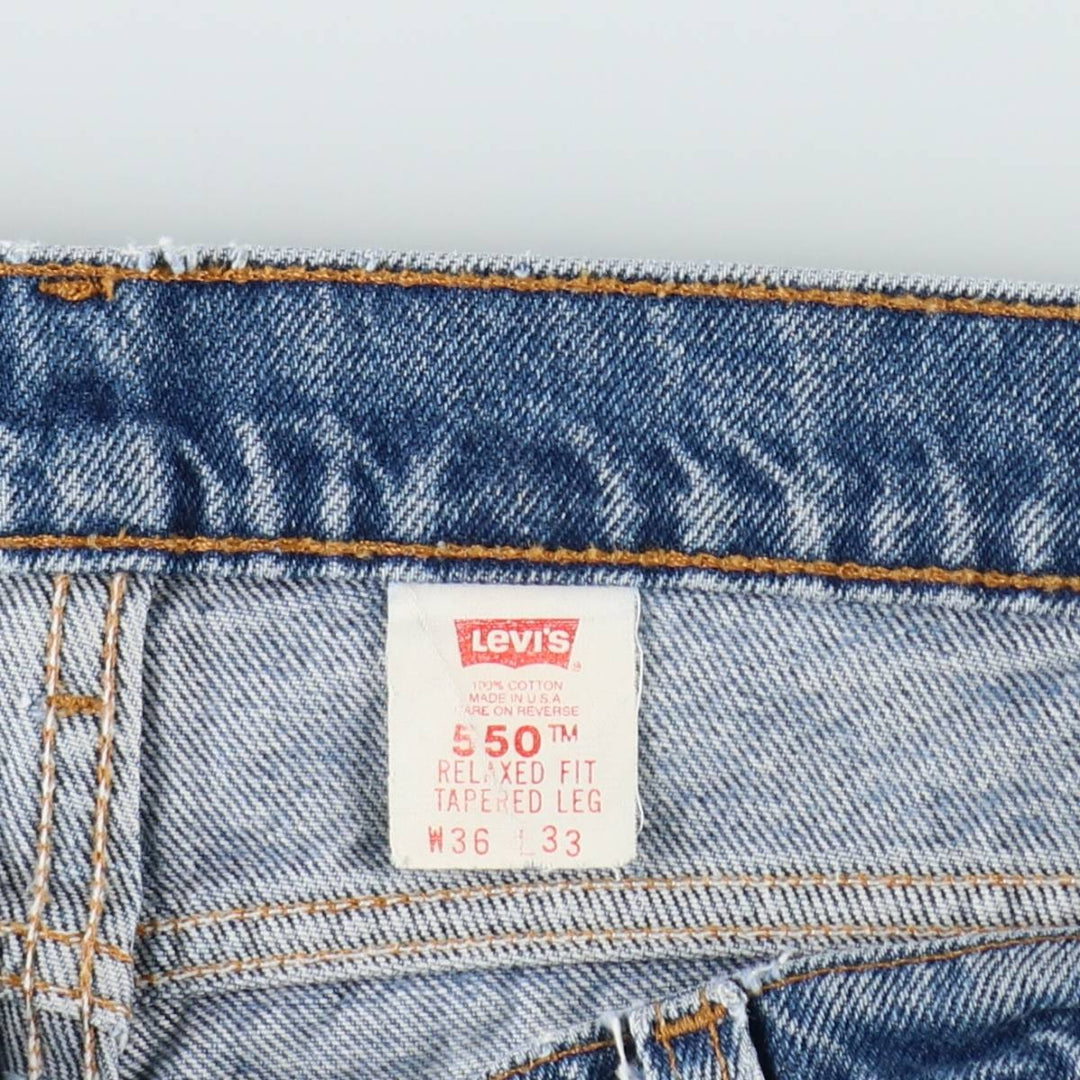 1990'S Levi's 550 Relaxed Fit Tapered Leg Orange Tab Tapered Denim Pants, Made in USA, Men's W36 (approx.) cotton blue type Vintage Second Hand