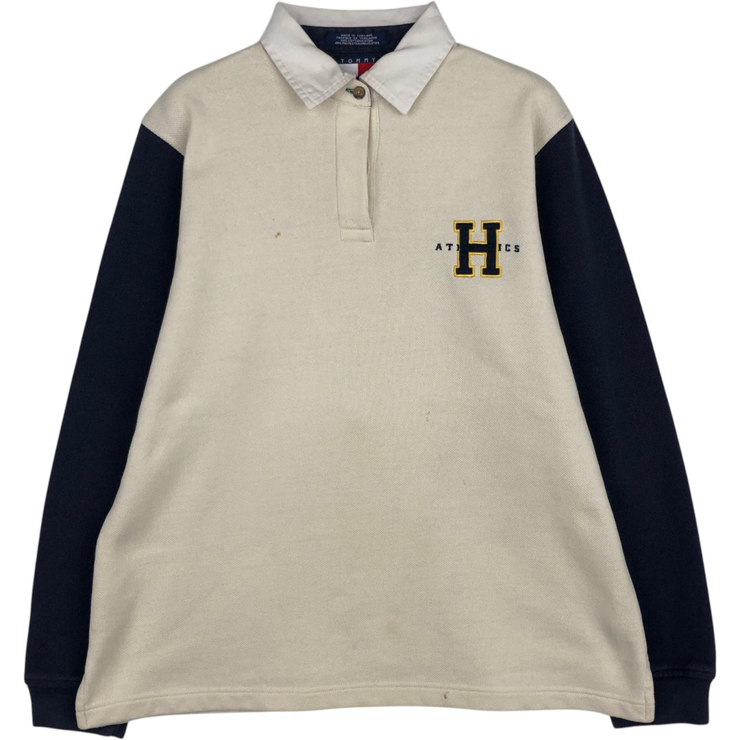 1990'S Tommy Hilfiger Long-Sleeve Polo Shirt, Women's Size M (approx.), Vintage cotton ivory Vintage Second Hand