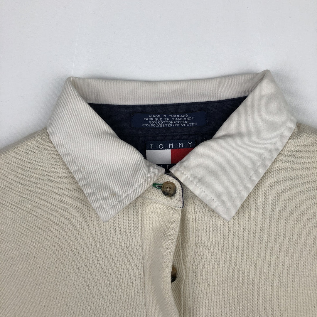1990'S Tommy Hilfiger Long-Sleeve Polo Shirt, Women's Size M (approx.), Vintage cotton ivory Vintage Second Hand